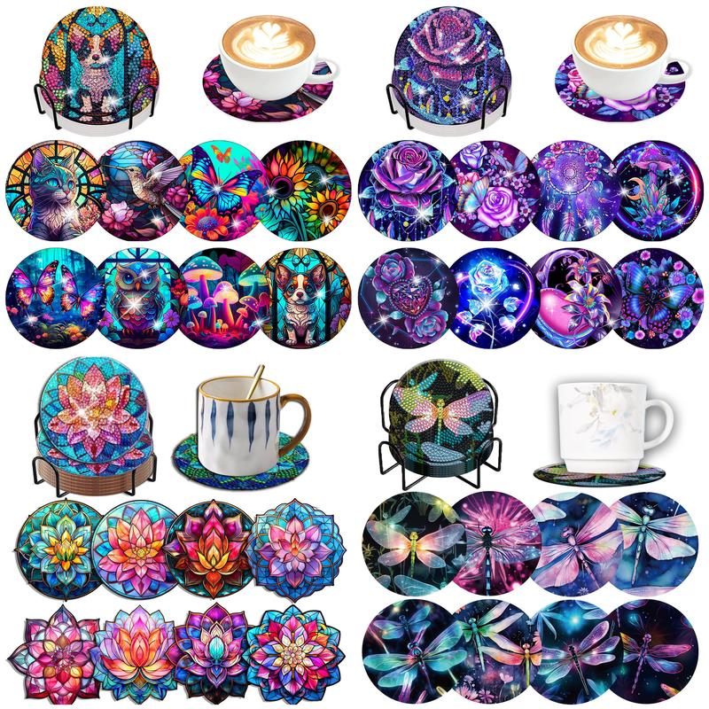 Resin Art Coasters - Porta-copos com suporte antiderrapante de madeira
