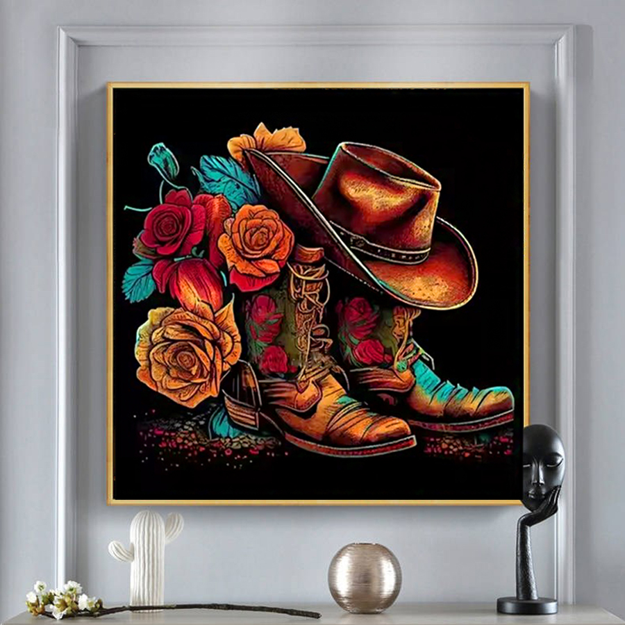 Resin Art With Rose - Chapéu de cowboy botas kits de