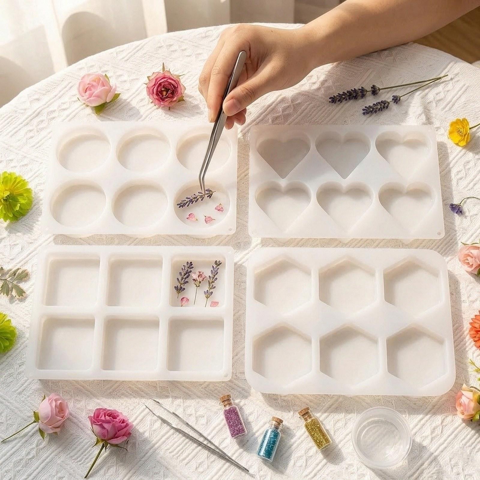 Resin Art Coasters - 4 Peças de Moldes de Resina